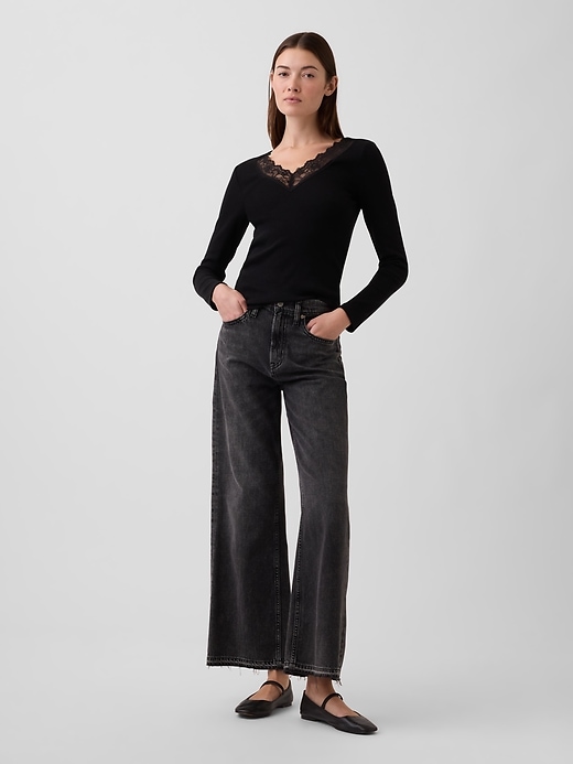 Image number 3 showing, Ribbed Lace-Trim Top