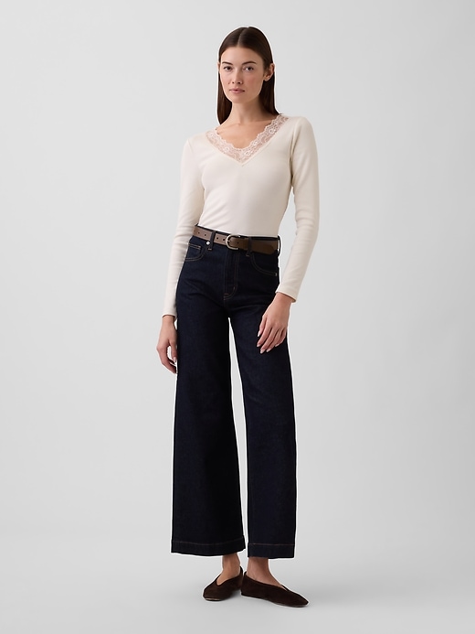 Image number 3 showing, Ribbed Lace-Trim Top