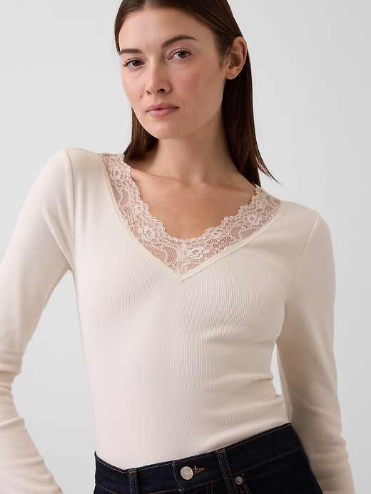 Image number 4 showing, Ribbed Lace-Trim Top