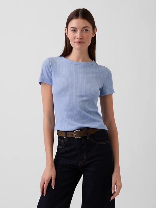 Image number 1 showing, Ribbed Pointelle Crewneck T-Shirt