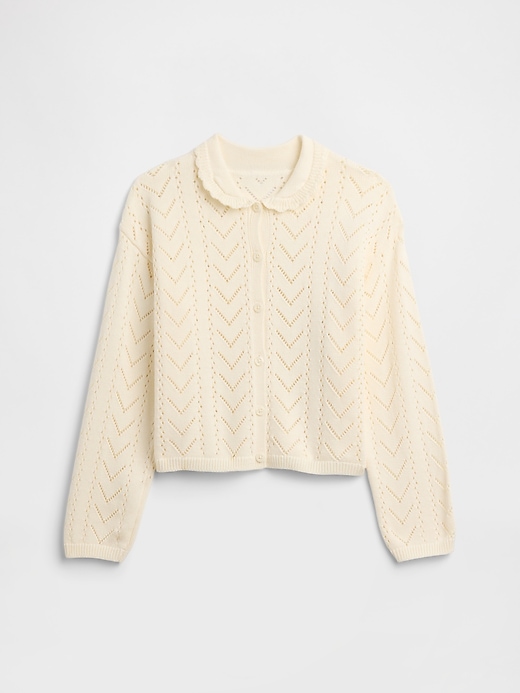 Image number 1 showing, Kids Relaxed Pointelle Collared Cardigan