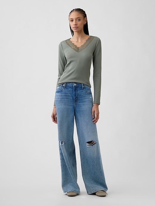 Image number 3 showing, Ribbed Lace-Trim Top