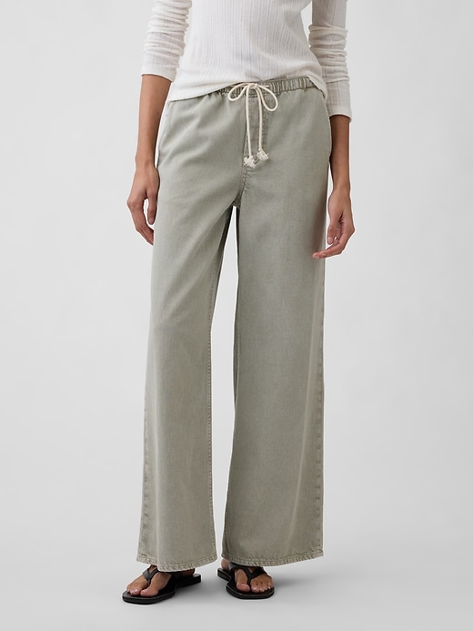 Image number 2 showing, Mid Rise Pull-On Wide-Leg Jeans