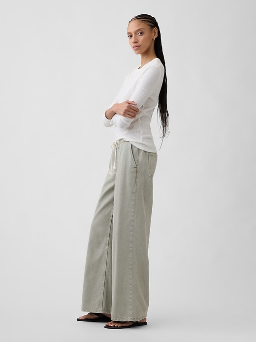 Image number 3 showing, Mid Rise Pull-On Wide-Leg Jeans
