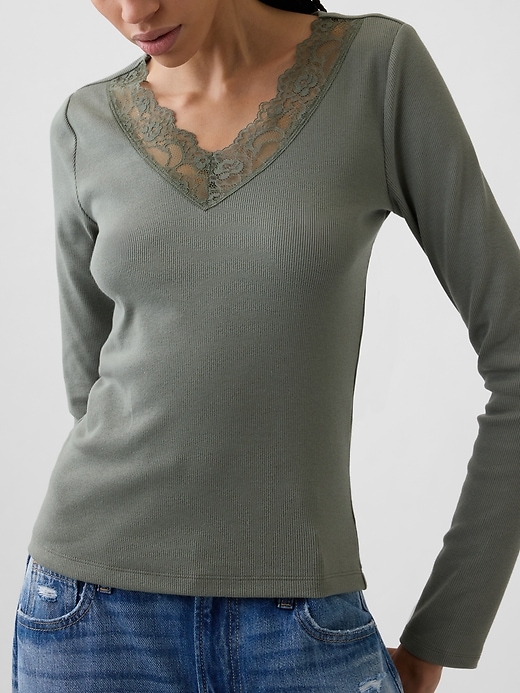 Image number 4 showing, Ribbed Lace-Trim Top
