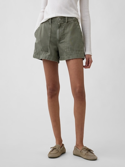 Image number 2 showing, 4" High Rise Denim Utility Shorts