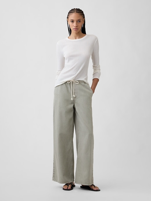 Image number 1 showing, Mid Rise Pull-On Wide-Leg Jeans