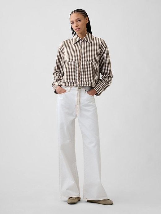 Image number 1 showing, High Rise Drawstring Wide-Leg Jeans