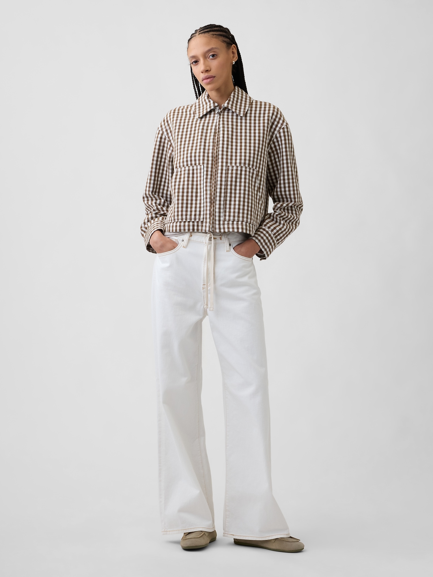 High Rise Drawstring Wide-Leg Jeans