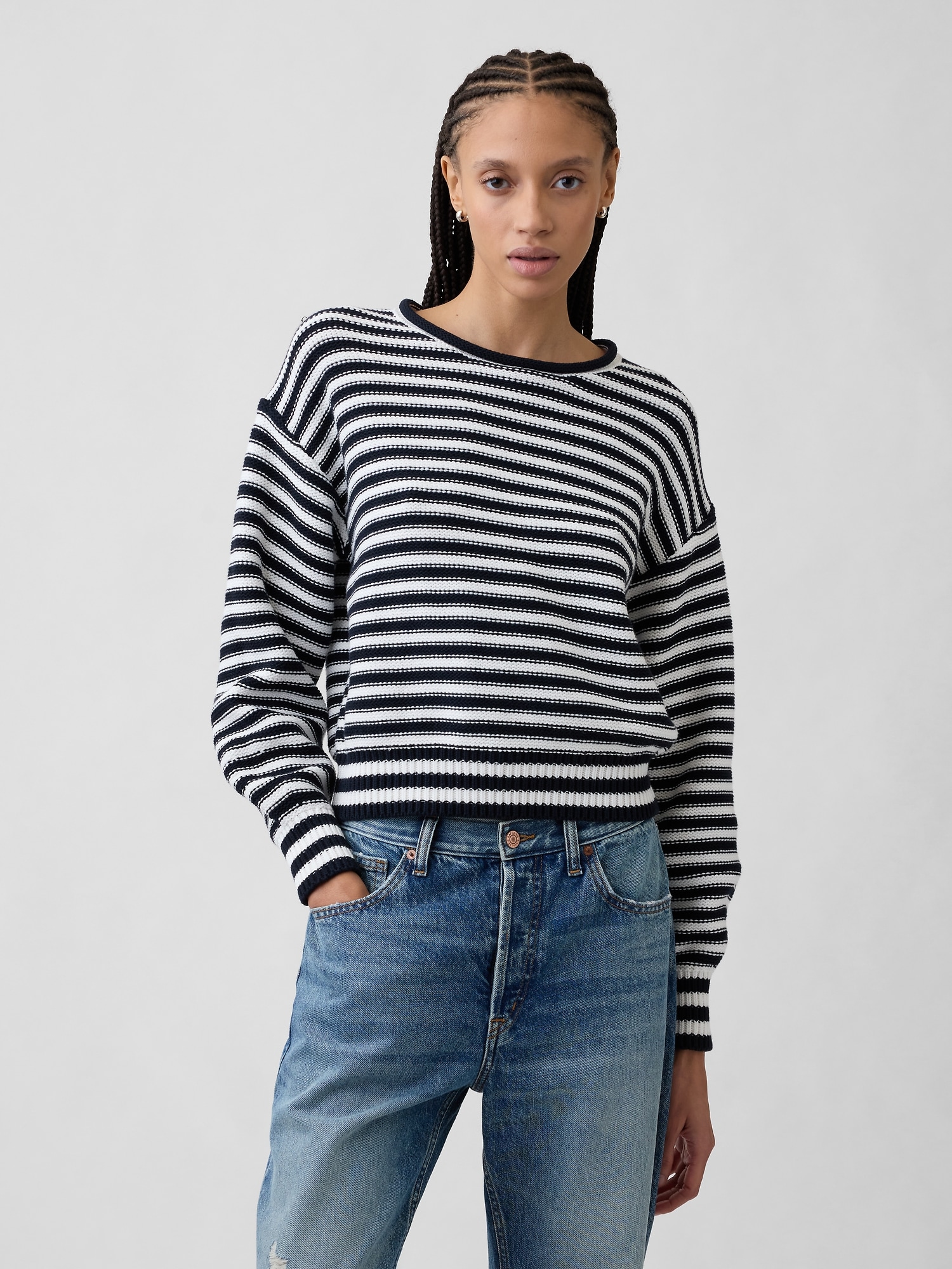 Relaxed Stripe Rollneck Sweater