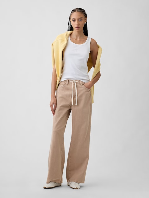 High Rise Drawstring Wide-Leg Jeans