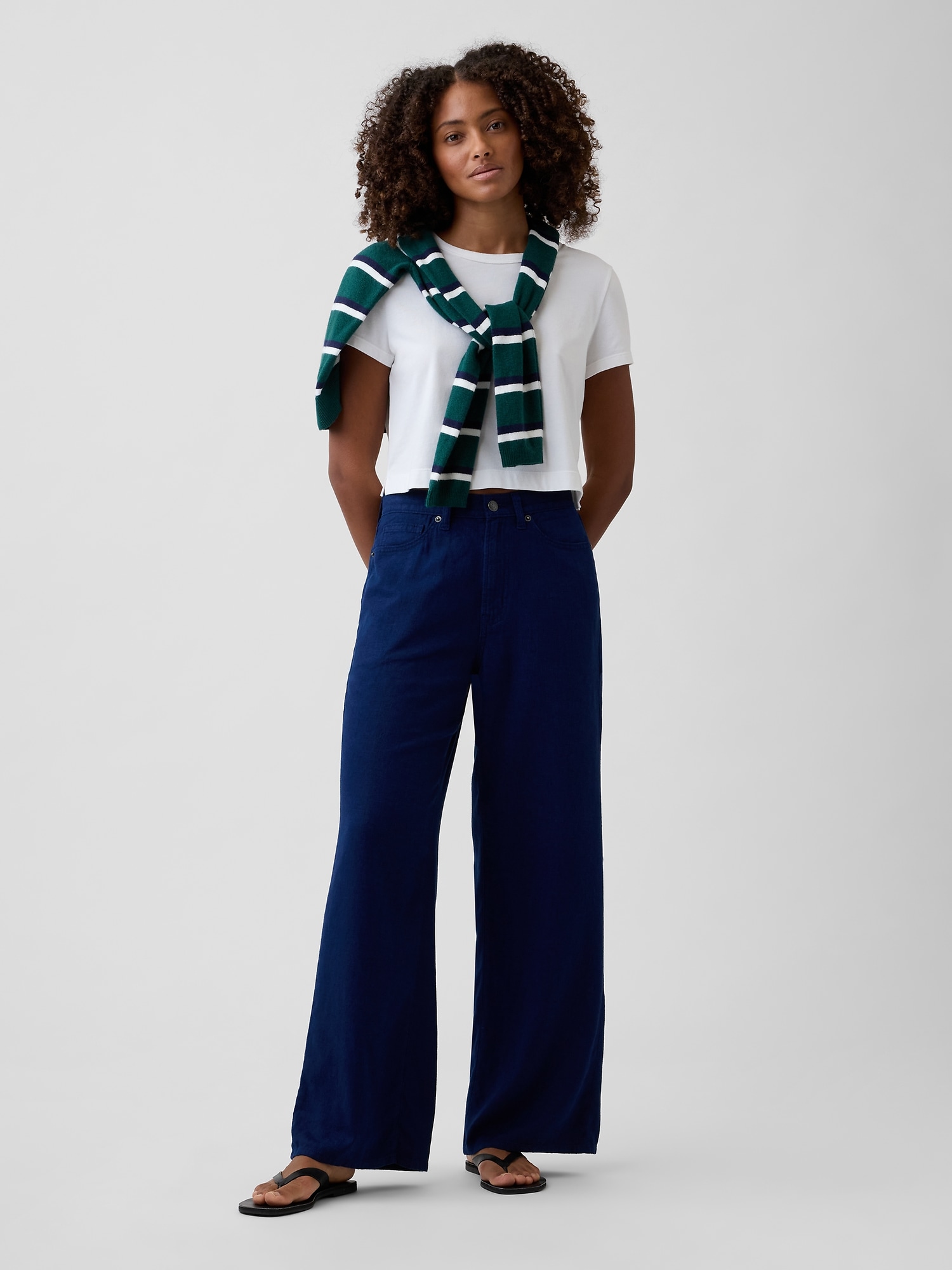 Mid Rise Linen-Blend Wide-Leg Pants