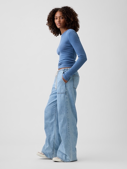 Image number 3 showing, Mid Rise Pull-On SuperLight Wide-Leg Jeans