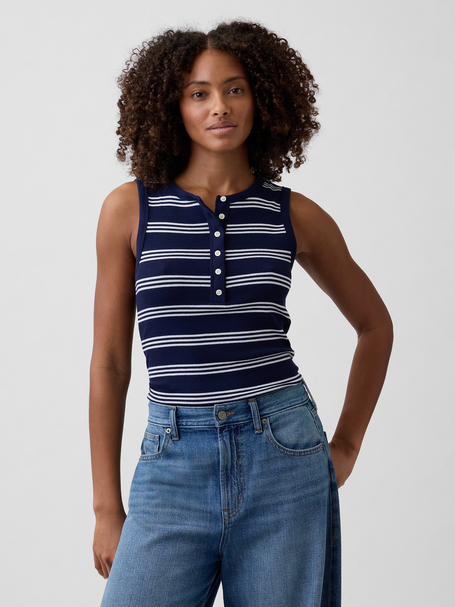 Ribbed Henley Tank Top