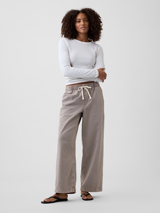 Image number 1 showing, High Rise Pull-On Wide-Leg Jeans