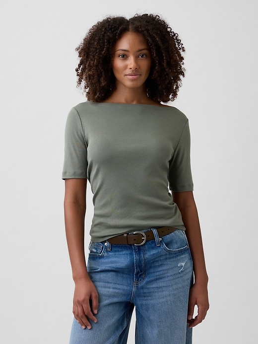 Image number 1 showing, Modern Ribbed Boatneck T-Shirt