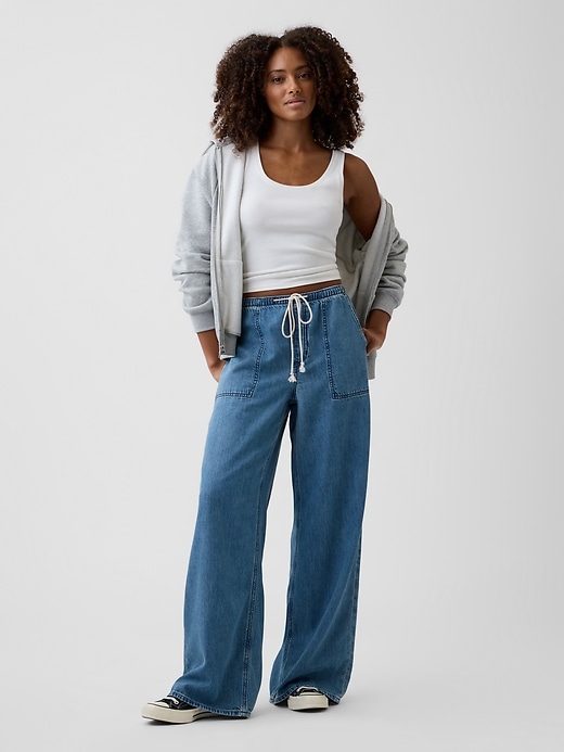 Image number 1 showing, Mid Rise Pull-On SuperLight Wide-Leg Jeans