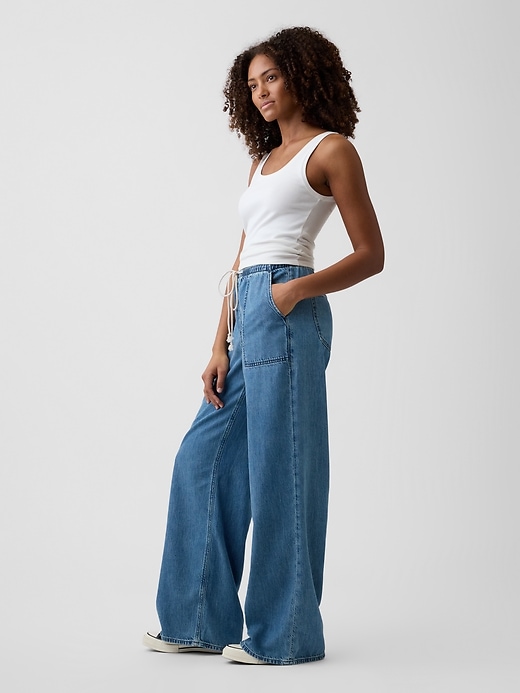 Image number 3 showing, Mid Rise Pull-On SuperLight Wide-Leg Jeans