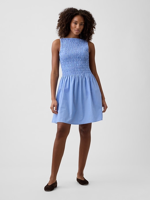 Image number 1 showing, Smocked Boatneck Mini Dress