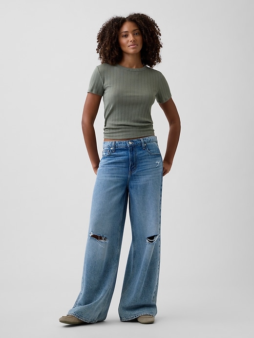 Image number 3 showing, Ribbed Pointelle Crewneck T-Shirt