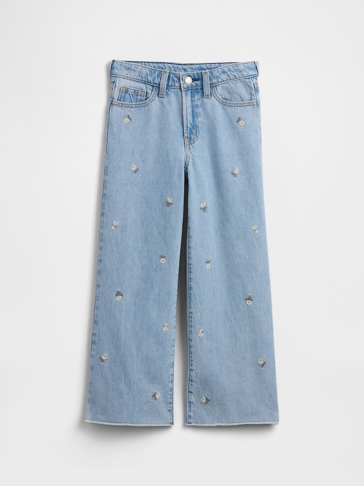 Image number 1 showing, Kids High Rise Embroidered Wide-Leg Jeans