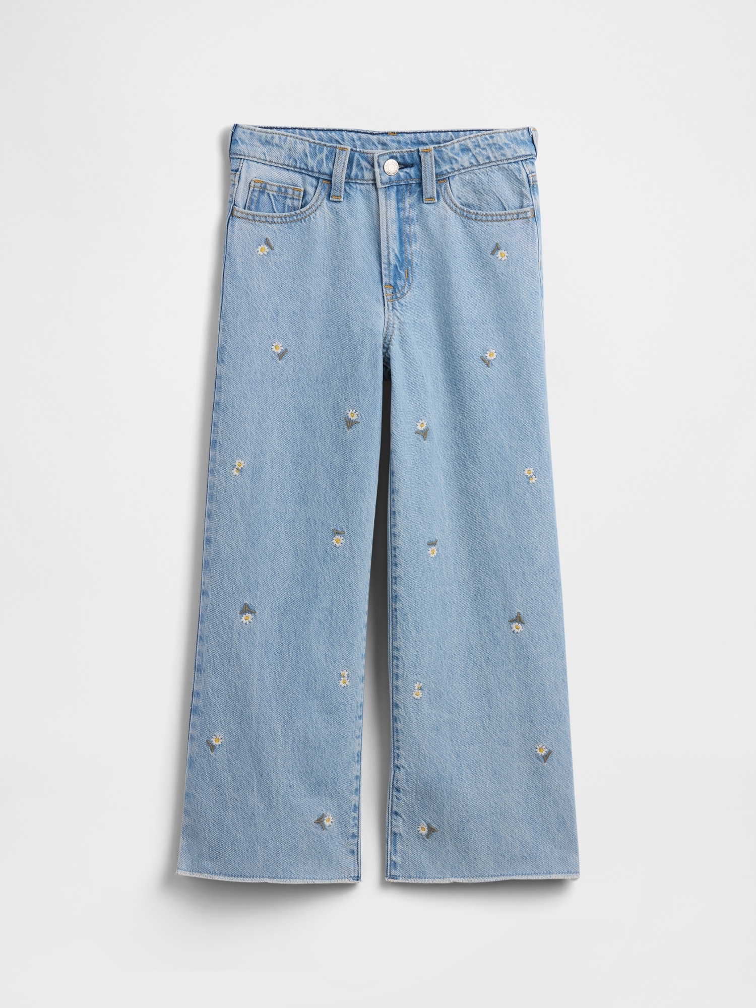 Kids High Rise Embroidered Wide-Leg Jeans