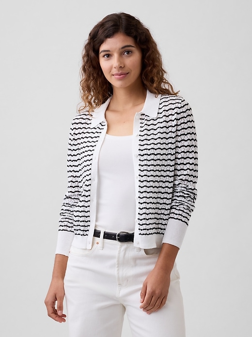Image number 1 showing, Lace-Stitch Collared Cardigan