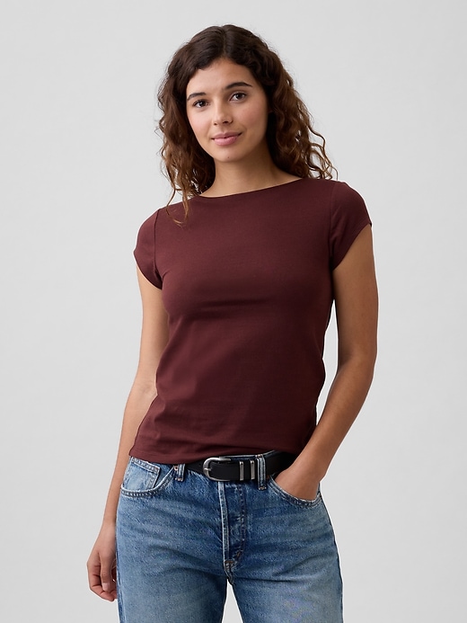 Image number 1 showing, Stretch Jersey Boatneck T-Shirt