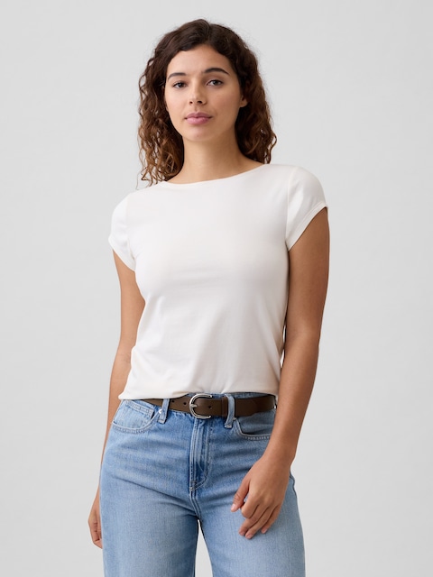 Stretch Jersey Boatneck T-Shirt