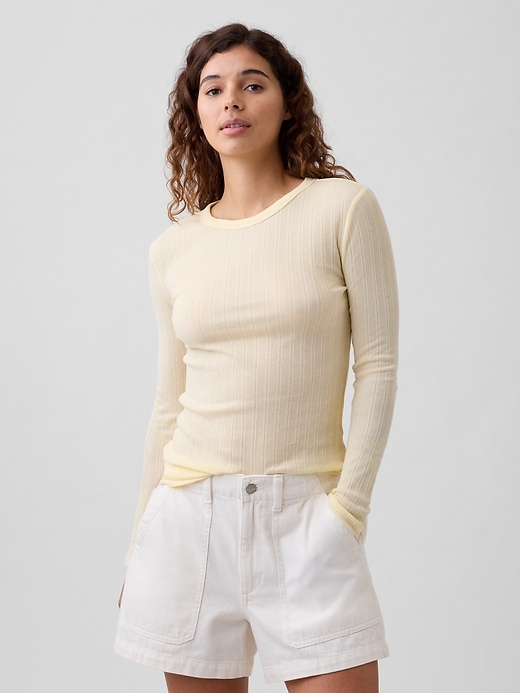 Image number 1 showing, Ribbed Pointelle Crewneck T-Shirt