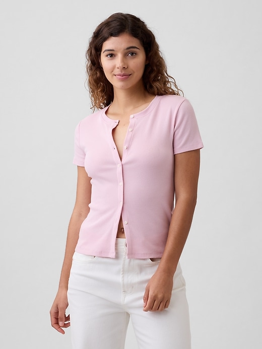 Image number 1 showing, Ribbed Button-Up Top