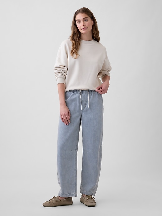 Image number 1 showing, Mid Rise SuperSoft Stripe Pull-On Barrel Jeans