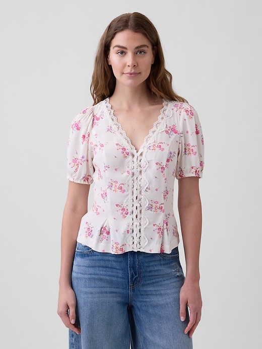 Image number 1 showing, Crepe V-Neck Top