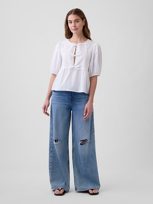 Image number 3 showing, Puff Sleeve Tie-Front Top