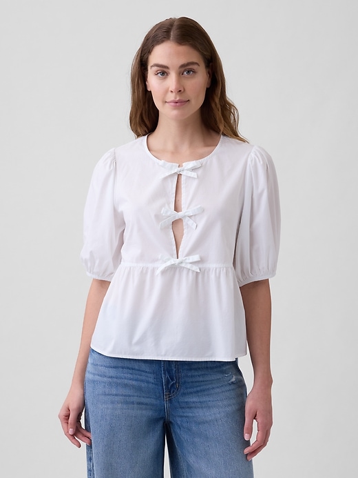 Image number 1 showing, Puff Sleeve Tie-Front Top