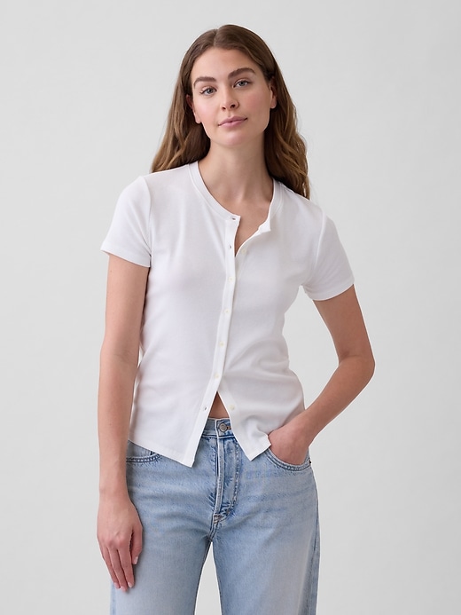 Image number 1 showing, Ribbed Button-Up Top