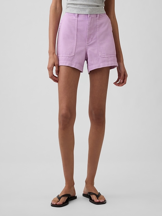 Image number 2 showing, 4" High Rise Denim Utility Shorts