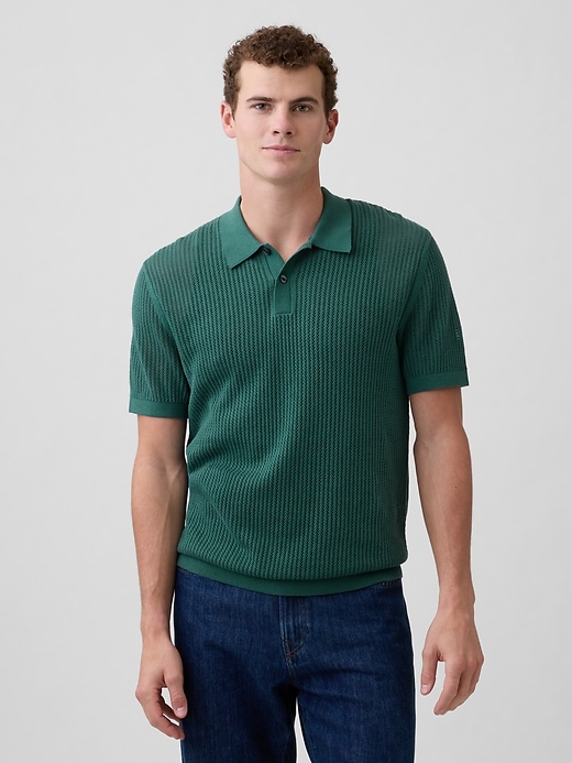 Image number 1 showing, Crochet Sweater Polo Shirt