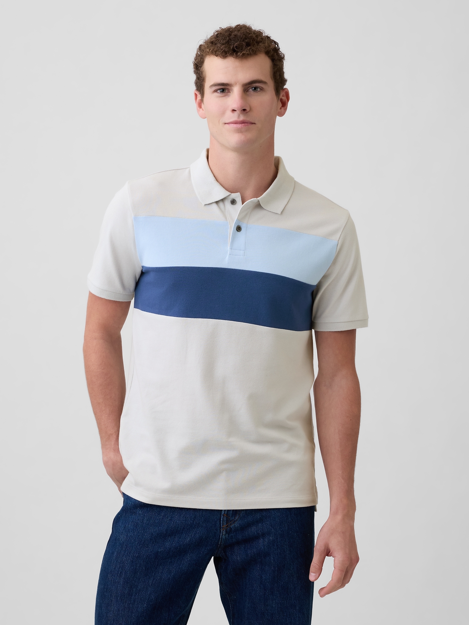 Colorblock Stretch Pique Polo Shirt