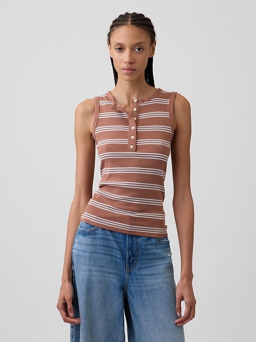 Image number 1 showing, Ribbed Henley Tank Top