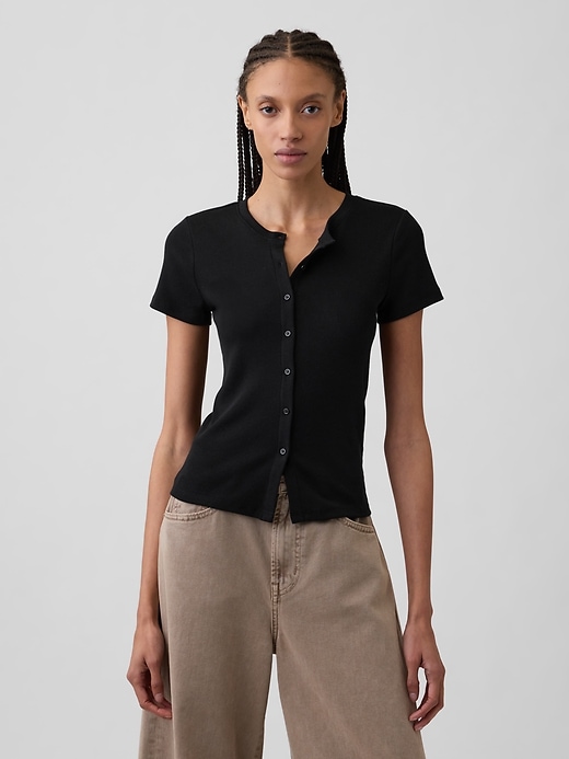 Image number 1 showing, Ribbed Button-Up Top
