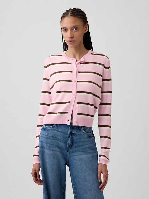 Image number 1 showing, CashSoft Stripe Crewneck Cardigan