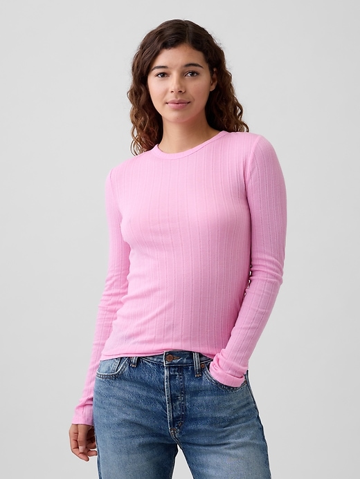 Image number 1 showing, Ribbed Pointelle Crewneck T-Shirt