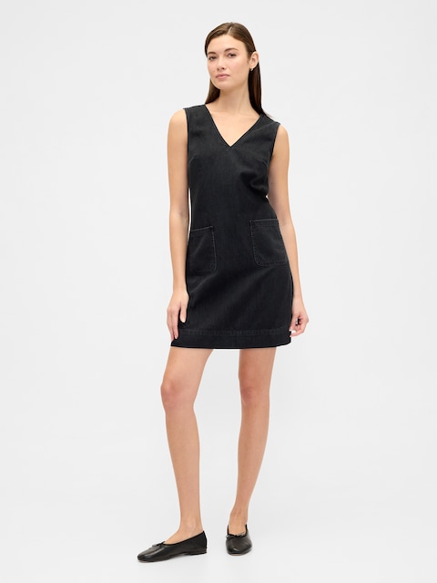 Denim V-Neck Mini Dress