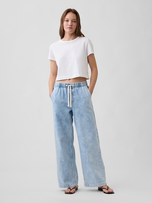 Image number 1 showing, High Rise Pull-On Wide-Leg Jeans