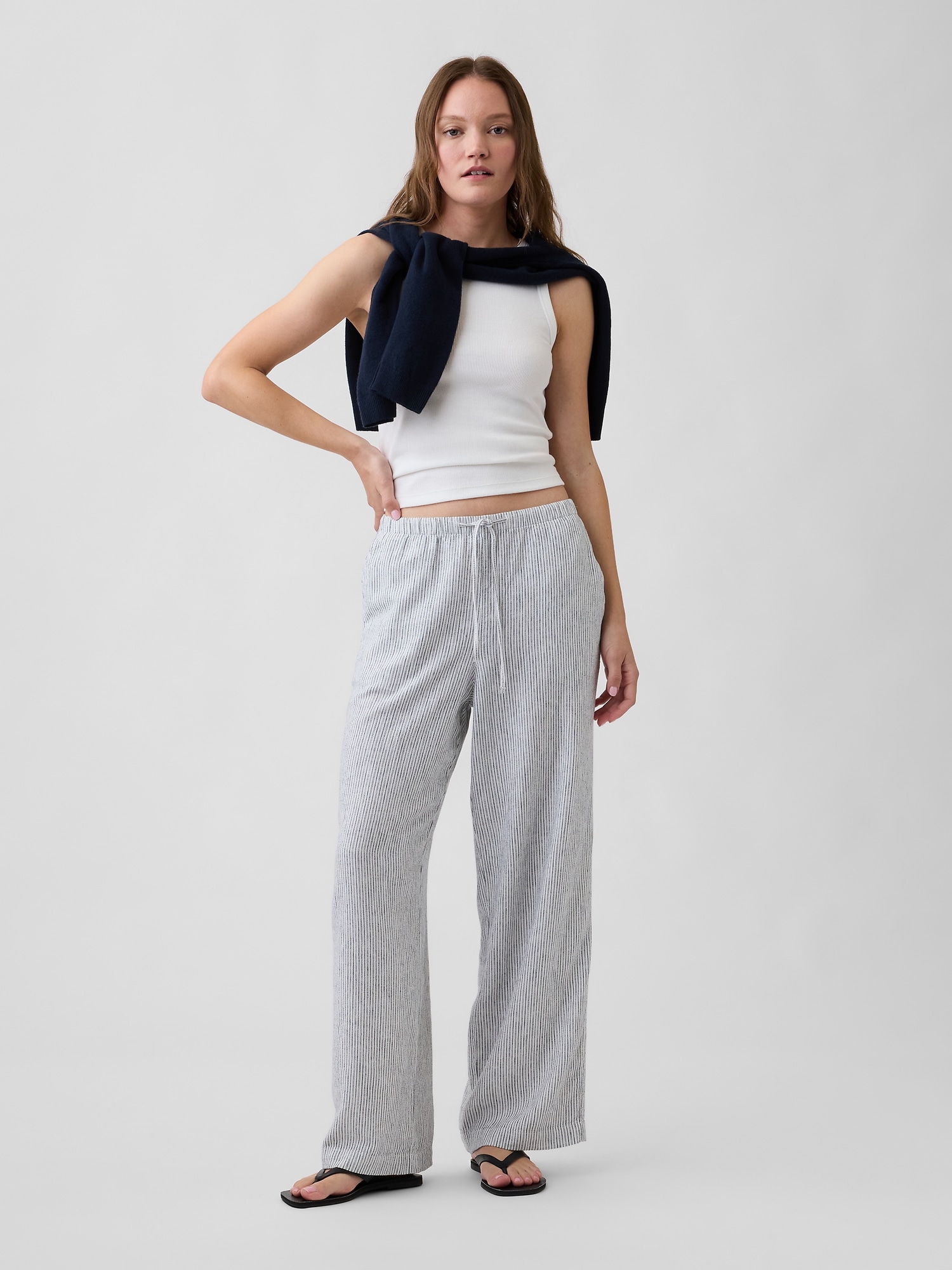 Relaxed Linen-Blend Wide-Leg Pants