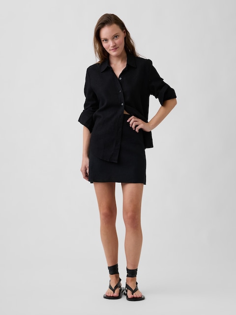 Linen-Blend Pull-On Mini Skirt