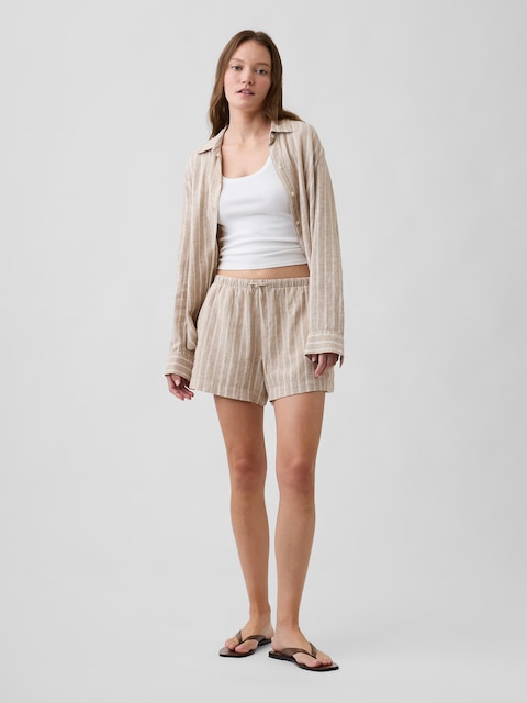 4" High Rise Pull-On Linen-Blend Shorts