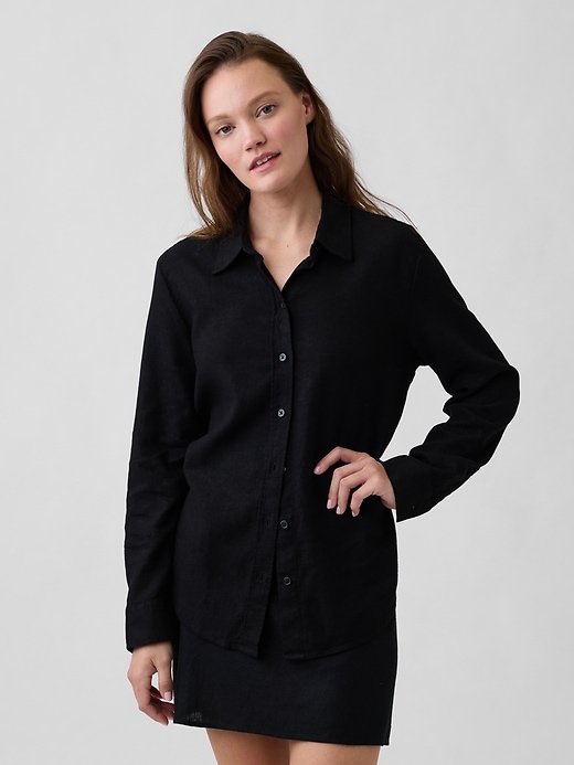 Image number 1 showing, Oversized Linen-Blend Easy Shirt