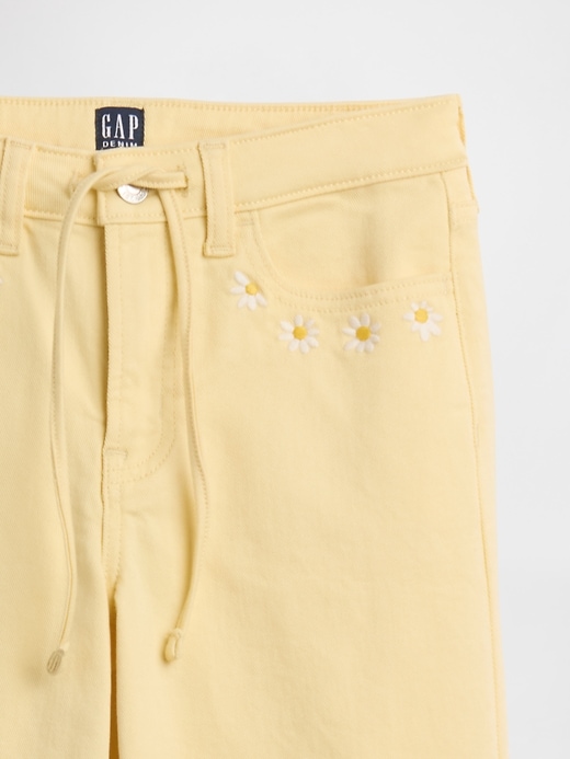 Image number 3 showing, Kids High Rise Embroidered Drawstring Wide-Leg Jeans